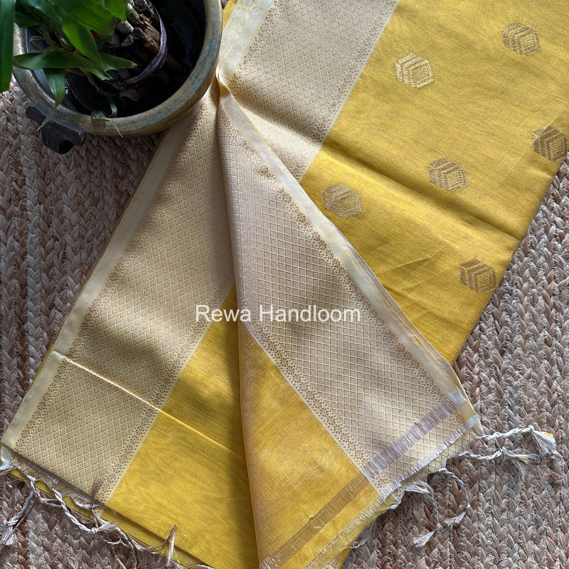 Maheshwari Yellow Tissue Silk Saree TFB025