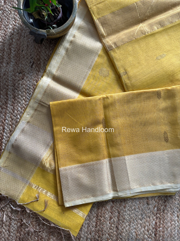 Maheshwari Yellow Tissue Silk Saree TFB025