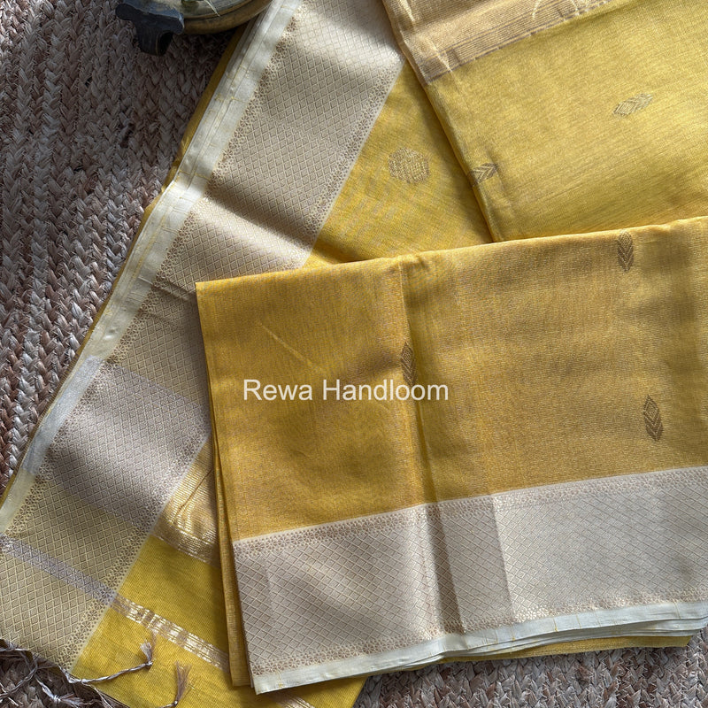 Maheshwari Yellow Tissue Silk Saree TFB025