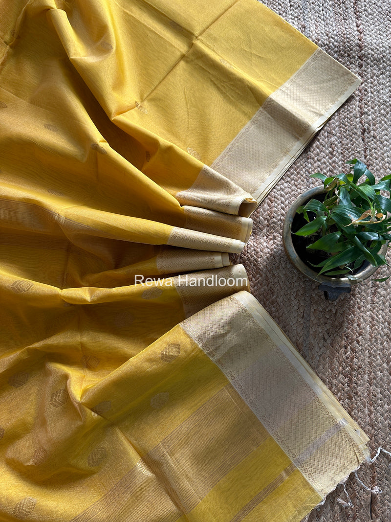 Maheshwari Yellow Tissue Silk Saree TFB025