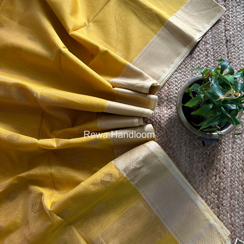 Maheshwari Yellow Tissue Silk Saree TFB025