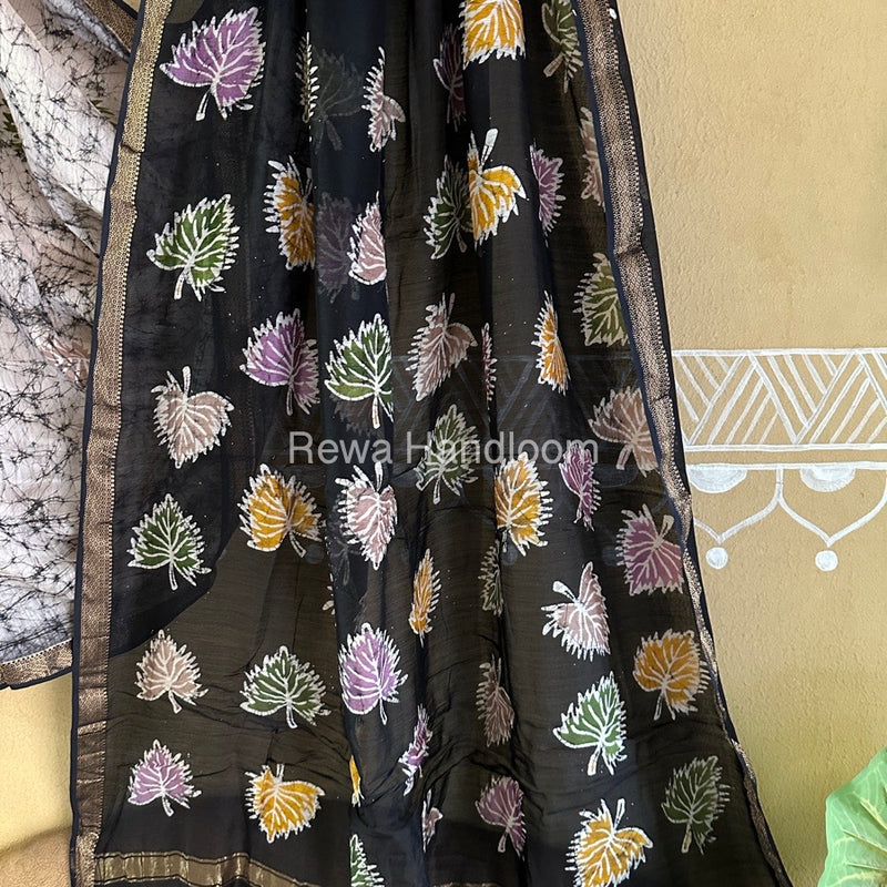 Maheshwari Black Batik Indonesian Print Saree IBS052