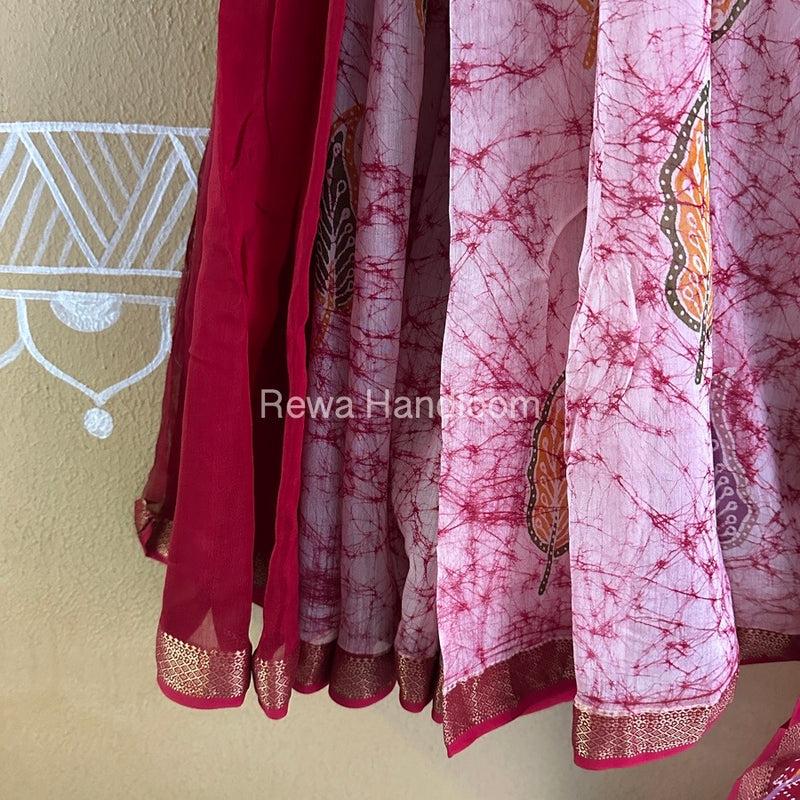 Maheshwari Pink Batik Indonesian Print Saree IBS0200
