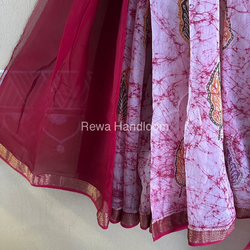 Maheshwari Pink Batik Indonesian Print Saree IBS0200