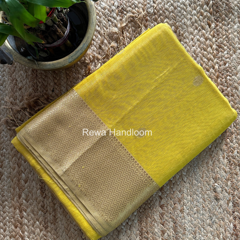 Maheshwari Yellow Tissue Butti Saree TBBS0119