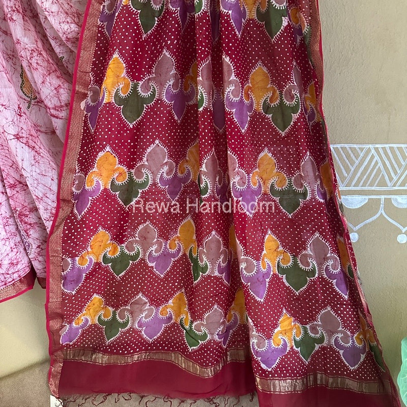 Maheshwari Kumkum Red Batik Indonesian Print Saree IBS014