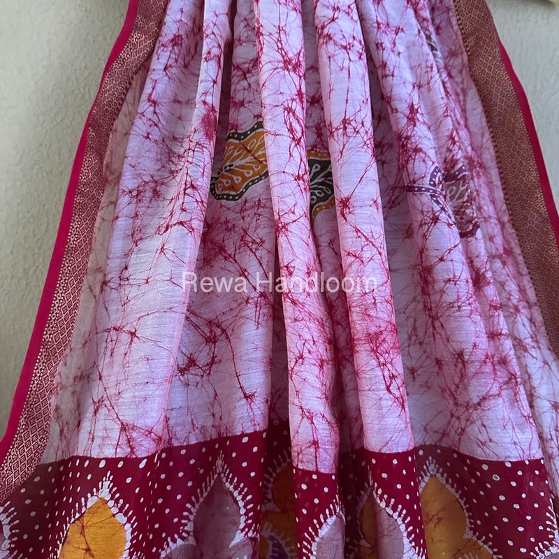 Maheshwari Kumkum Red Batik Indonesian Print Saree IBS014