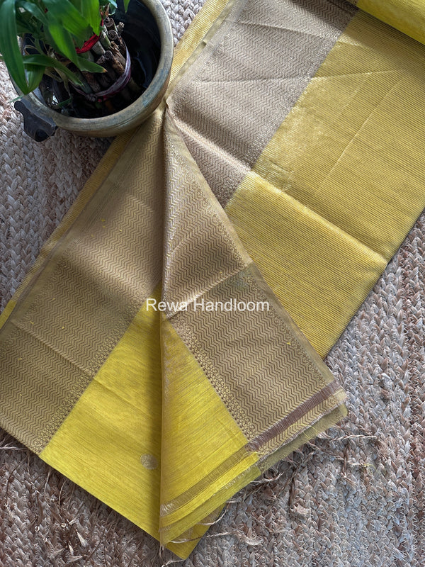 Maheshwari Yellow Tissue Butti Saree TBBS0119