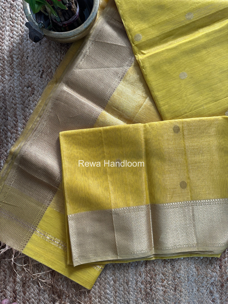 Maheshwari Yellow Tissue Butti Saree TBBS0119