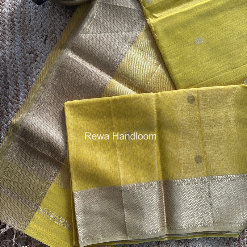 Maheshwari Yellow Tissue Butti Saree TBBS0119