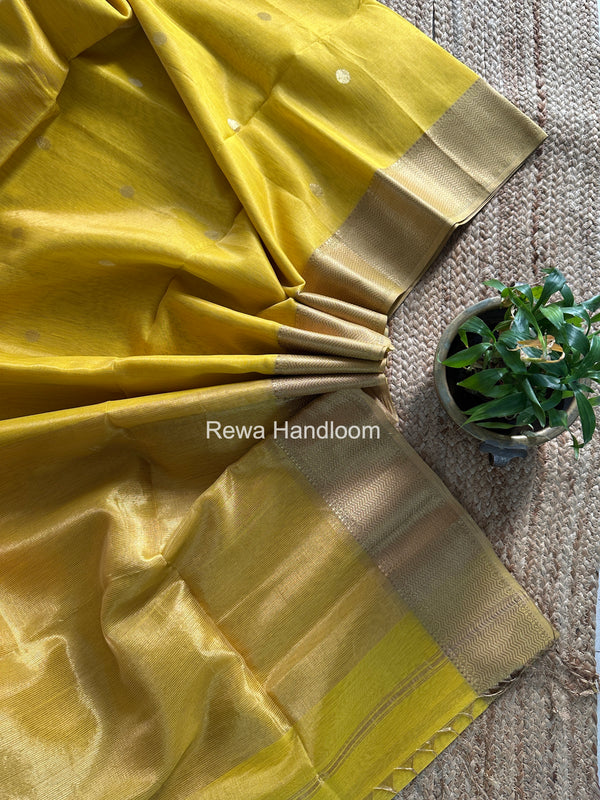 Maheshwari Yellow Tissue Butti Saree TBBS0119