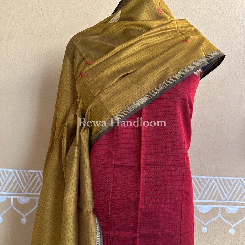 Maheshwari Red-Mustard Yellow Patti Butti Top-Dupatta Set PBS012