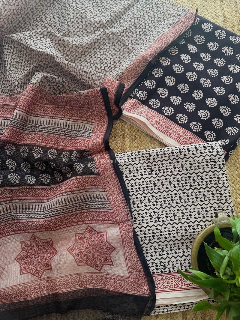 Black-White Bagh Print Cotton Suit KDS06