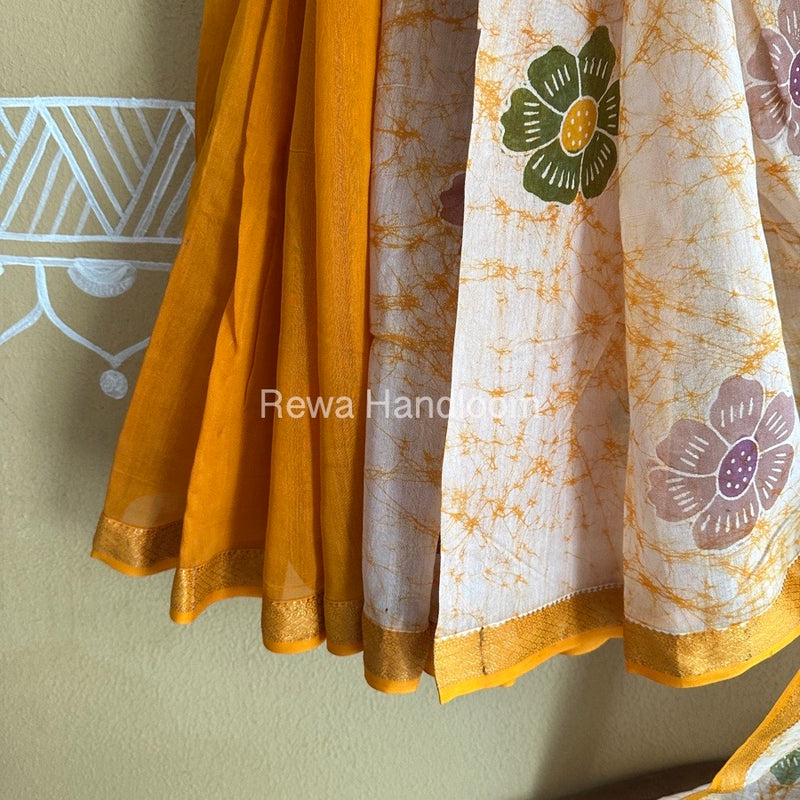 Maheshwari Yellow Batik Indonesian Print Saree IBS022