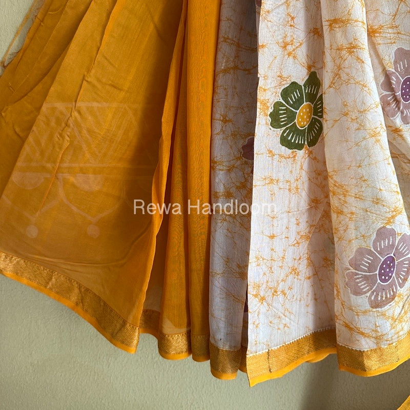Maheshwari Yellow Batik Indonesian Print Saree IBS022