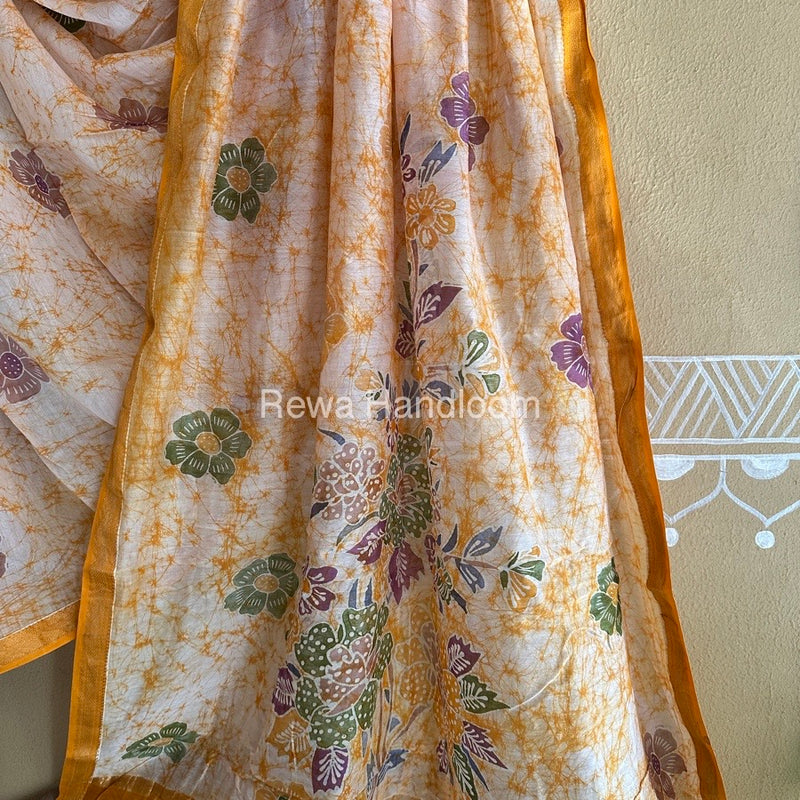 Maheshwari Yellow Batik Indonesian Print Saree IBS022