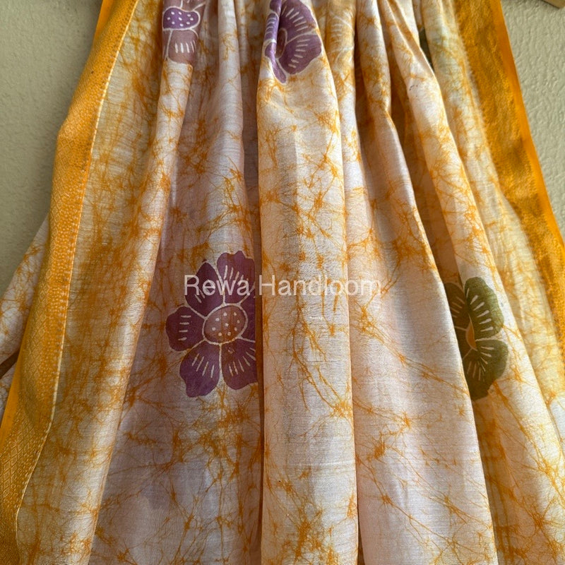 Maheshwari Yellow Batik Indonesian Print Saree IBS022