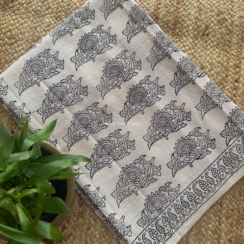 White-Black Bagh Print Cotton Suit KDS011