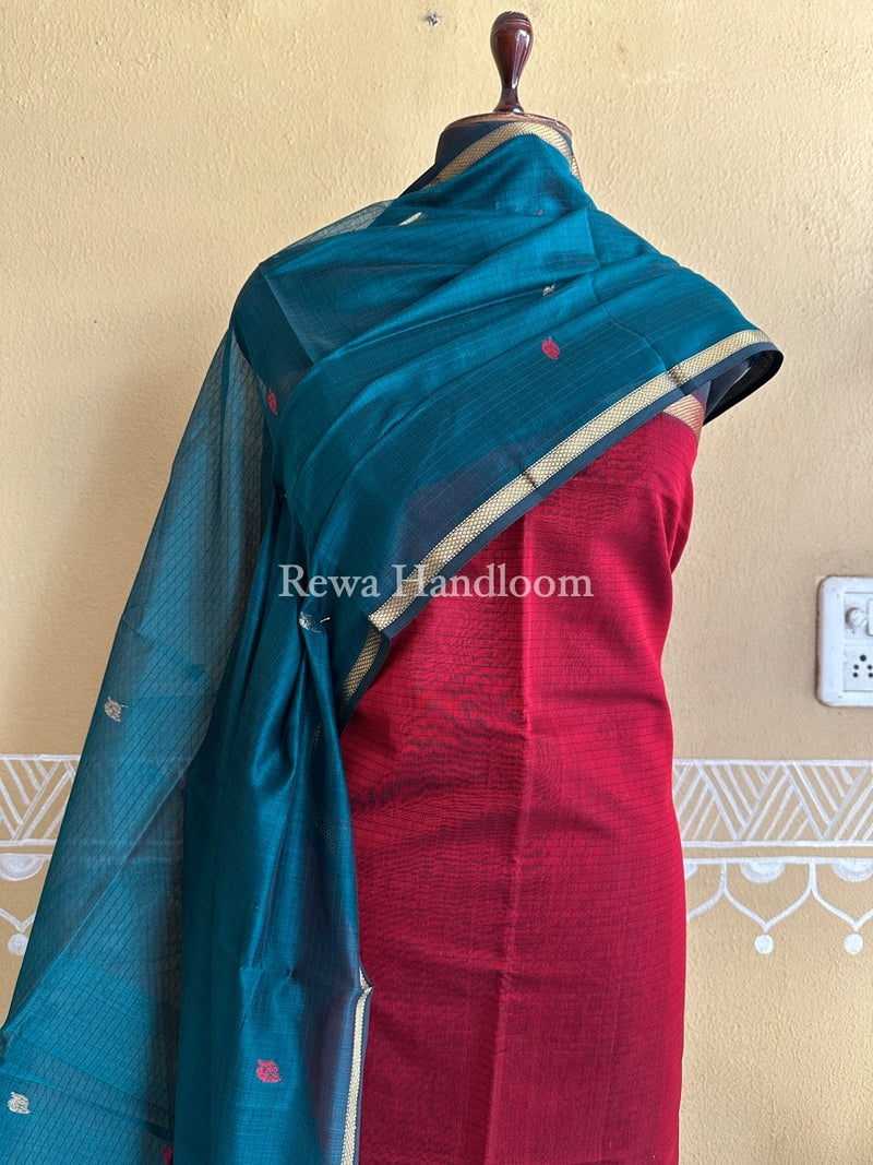Maheshwari Red-Rama Green Patti Butti Top-Dupatta Set PBS05