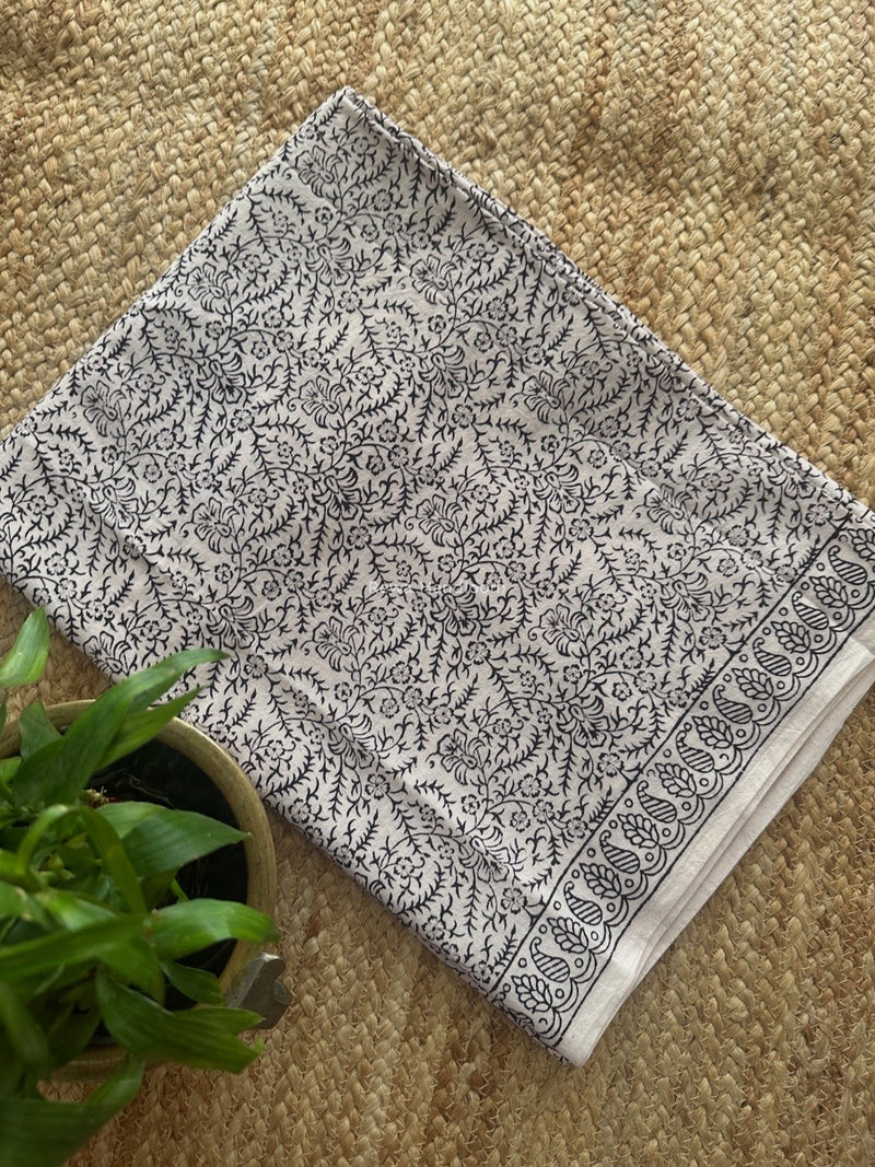 White-Black Bagh Print Cotton Suit KDS011