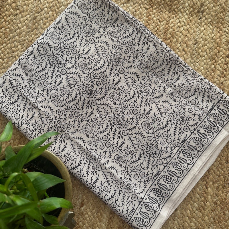 White-Black Bagh Print Cotton Suit KDS011