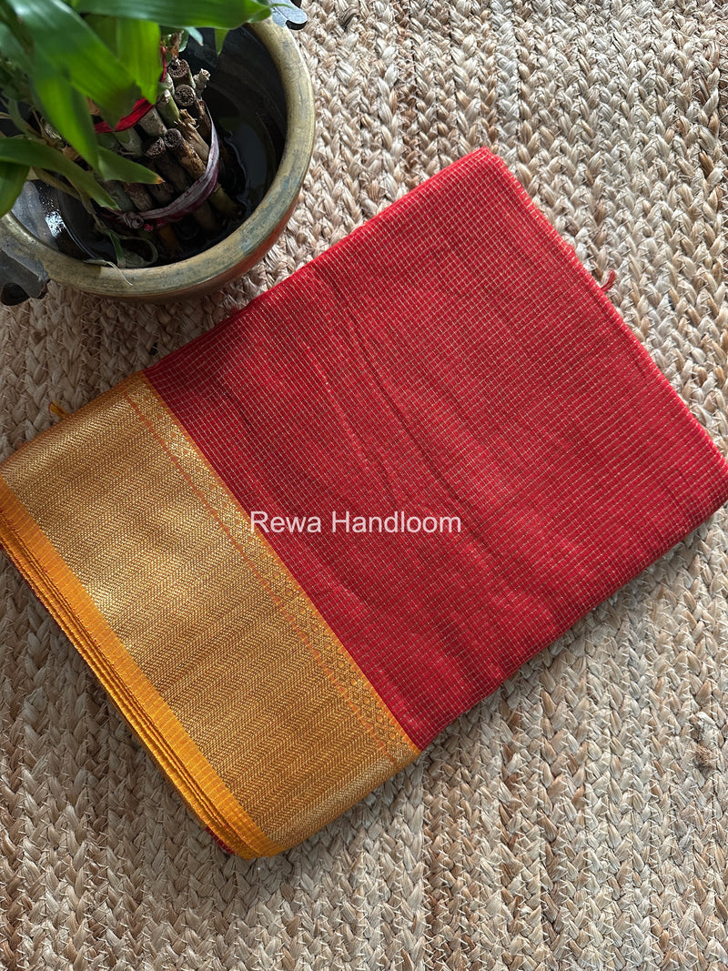 Exclusive Maheshwari Red Tissue Silk Saree ZTS0166