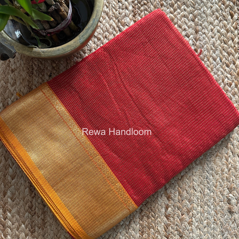 Exclusive Maheshwari Red Tissue Silk Saree ZTS0166