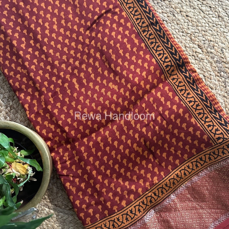 Maheshwari Maroon Bagh Print Saree BPSS033