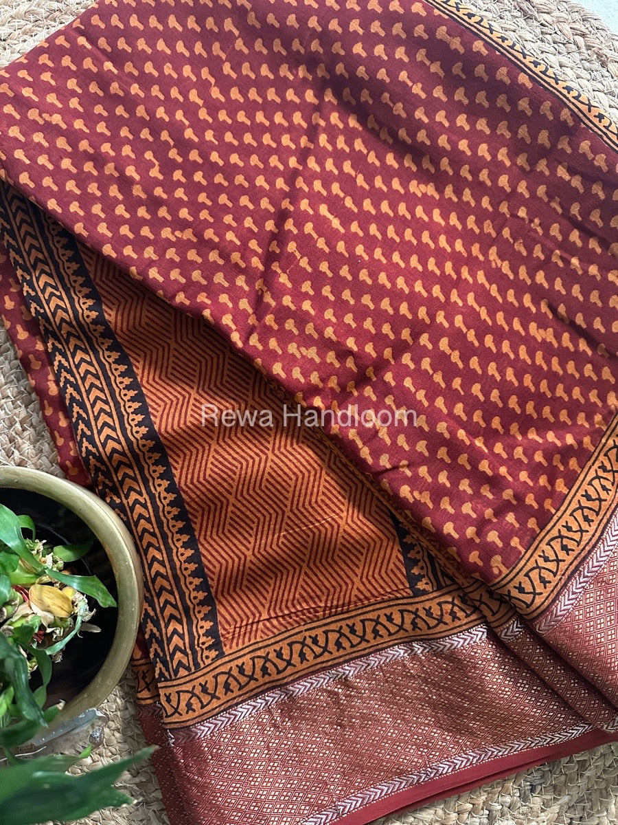 Maheshwari Maroon Bagh Print Saree BPSS033