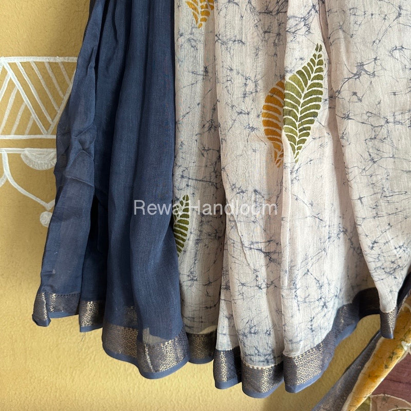 Maheshwari Grey Batik Indonesian Print Saree IBS023