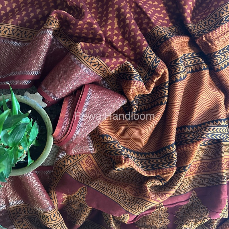Maheshwari Maroon Bagh Print Saree BPSS033
