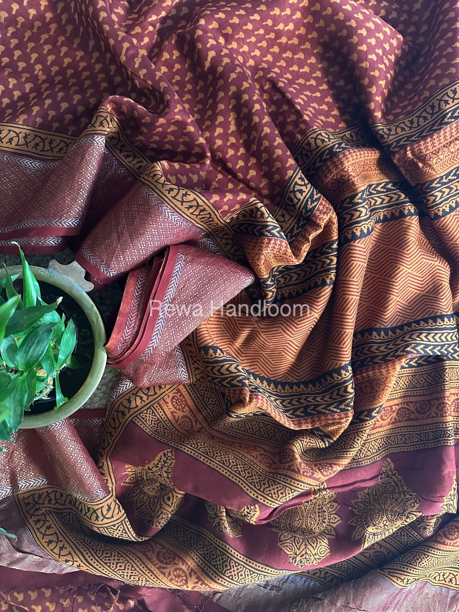 Maheshwari Maroon Bagh Print Saree BPSS033