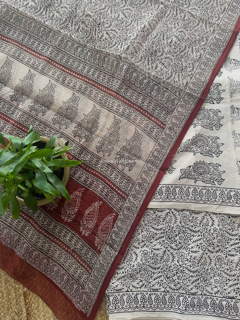 White-Black Bagh Print Cotton Suit KDS011