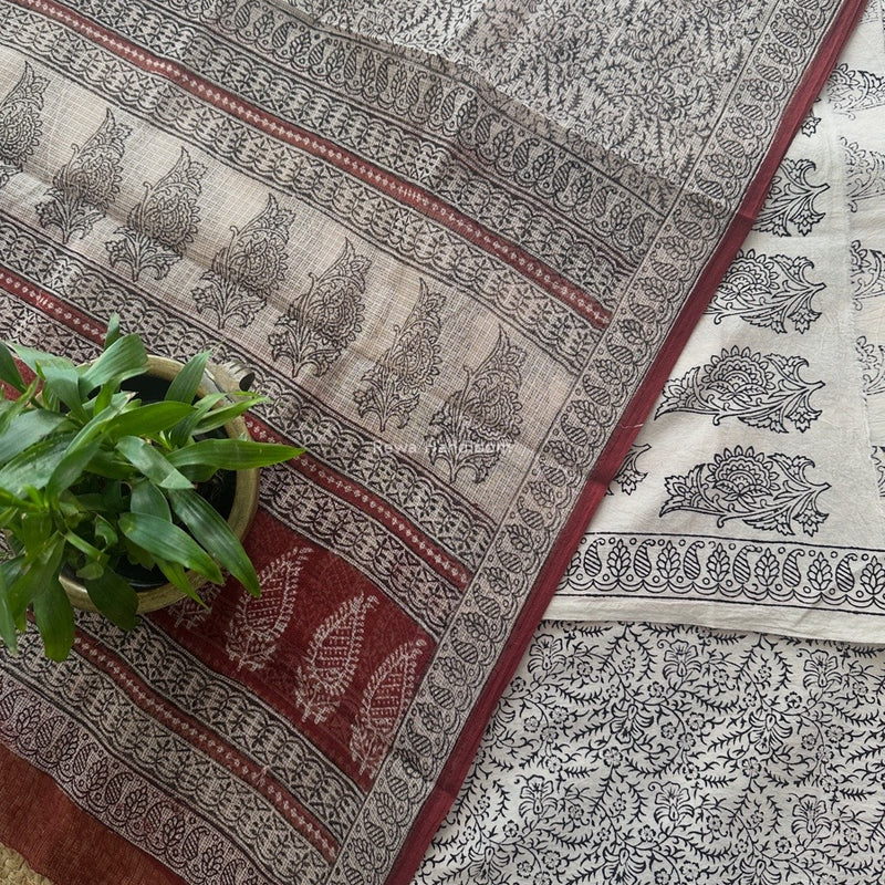 White-Black Bagh Print Cotton Suit KDS011