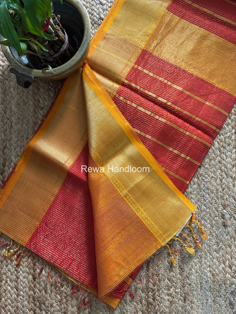 Exclusive Maheshwari Red Tissue Silk Saree ZTS0166