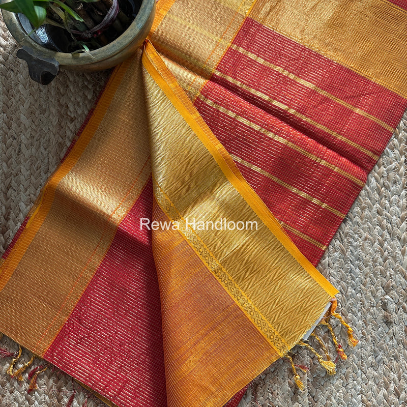 Exclusive Maheshwari Red Tissue Silk Saree ZTS0166
