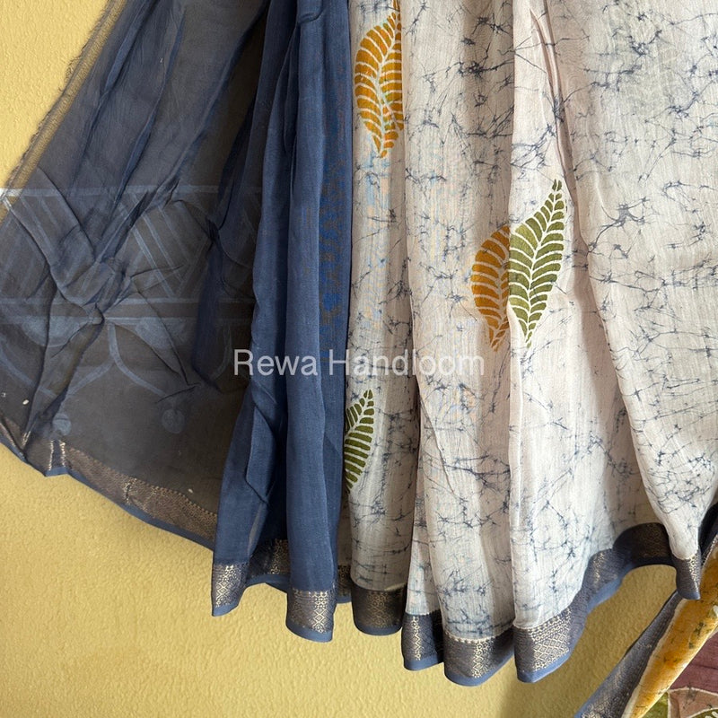 Maheshwari Grey Batik Indonesian Print Saree IBS023