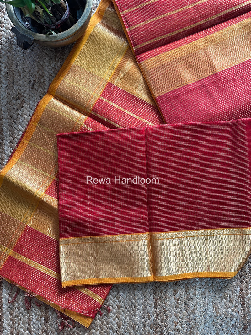 Exclusive Maheshwari Red Tissue Silk Saree ZTS0166