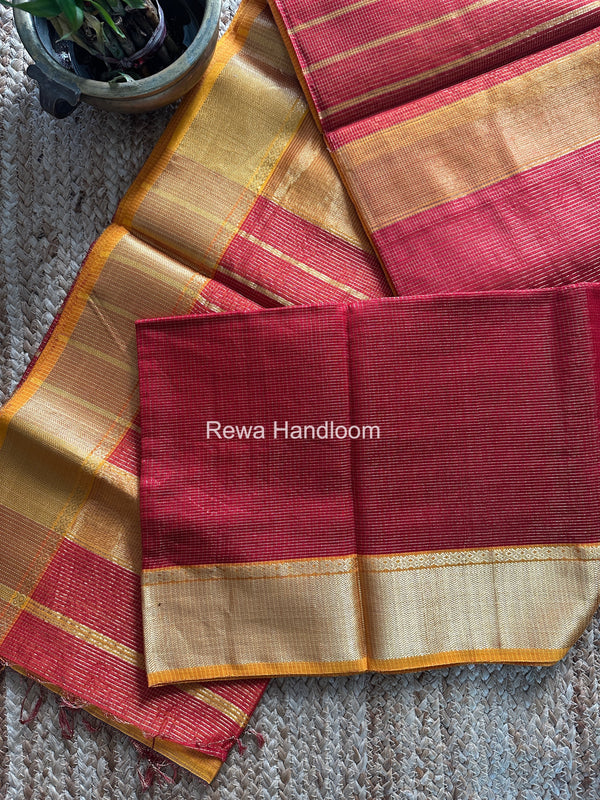 Exclusive Maheshwari Red Tissue Silk Saree ZTS0166