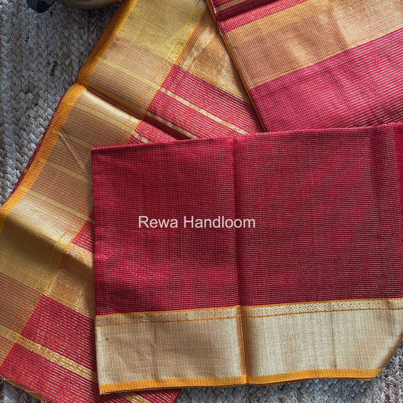 Exclusive Maheshwari Red Tissue Silk Saree ZTS0166