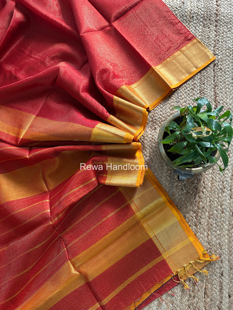 Exclusive Maheshwari Red Tissue Silk Saree ZTS0166
