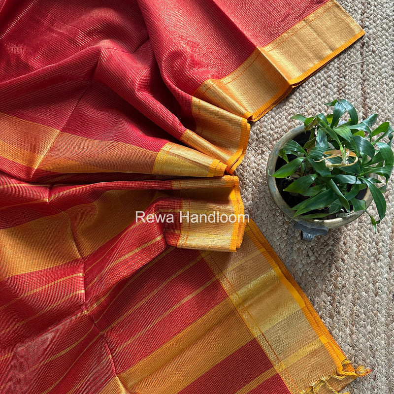 Exclusive Maheshwari Red Tissue Silk Saree ZTS0166