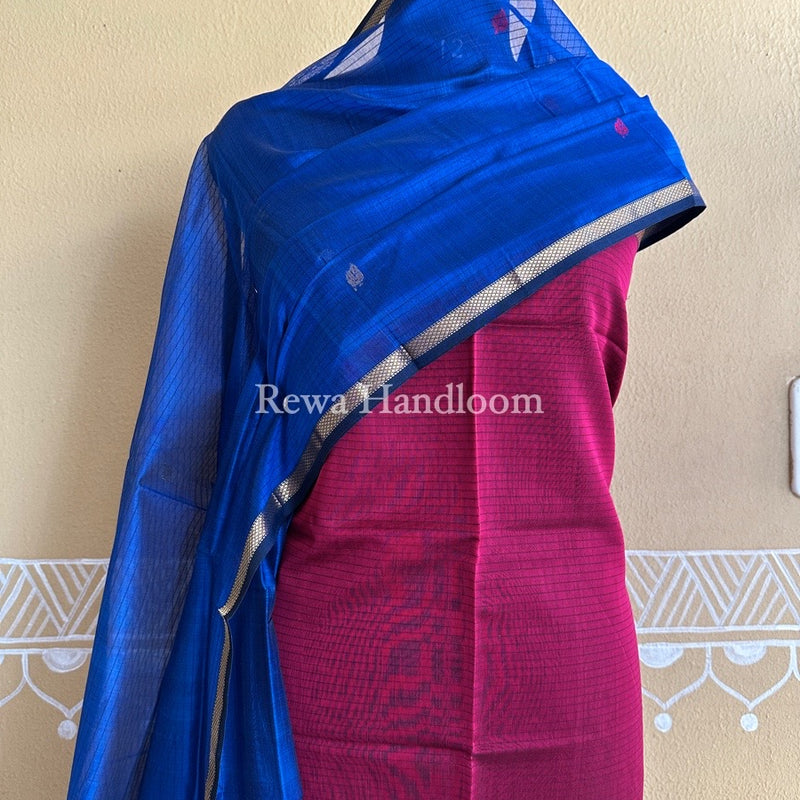 Maheshwari Magenta-Dark Blue Patti Butti Top-Dupatta Set PBS08
