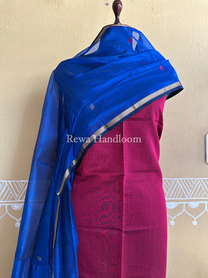 Maheshwari Magenta-Dark Blue Patti Butti Top-Dupatta Set PBS08