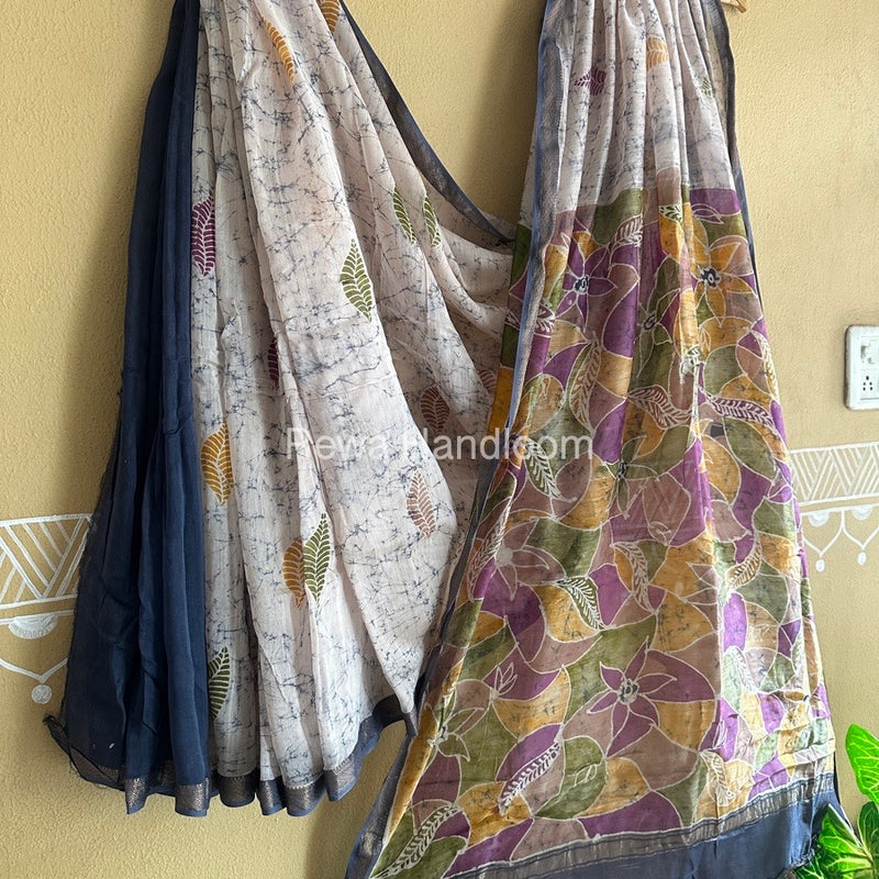 Maheshwari Grey Batik Indonesian Print Saree IBS023
