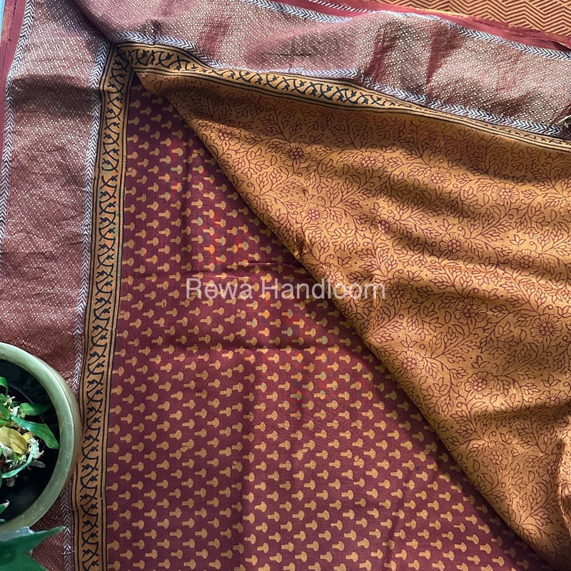 Maheshwari Maroon Bagh Print Saree BPSS033