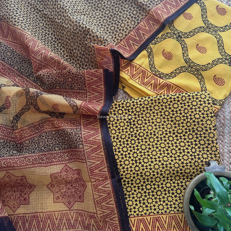 Yellow Bagh Print Cotton Suit KDS07