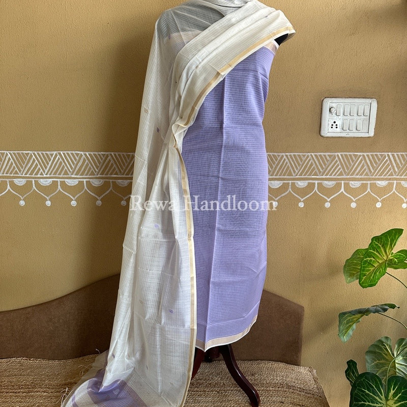 Maheshwari Lavender-White Patti Butti Top-Dupatta Set PBS015