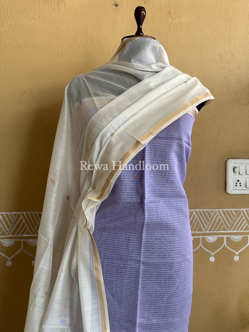 Maheshwari Lavender-White Patti Butti Top-Dupatta Set PBS015