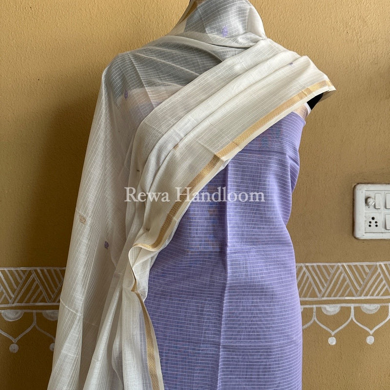 Maheshwari Lavender-White Patti Butti Top-Dupatta Set PBS015